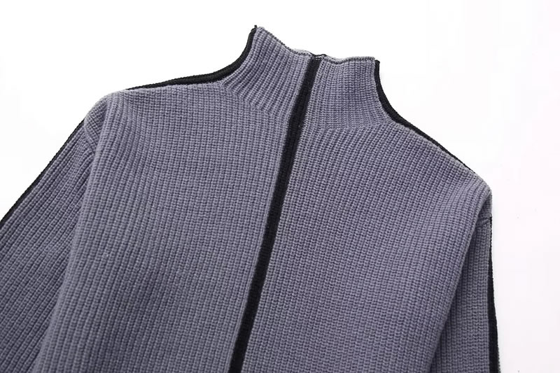 Fashion Dark Gray Polyester Knitted Stand Collar Sweater,Sweater