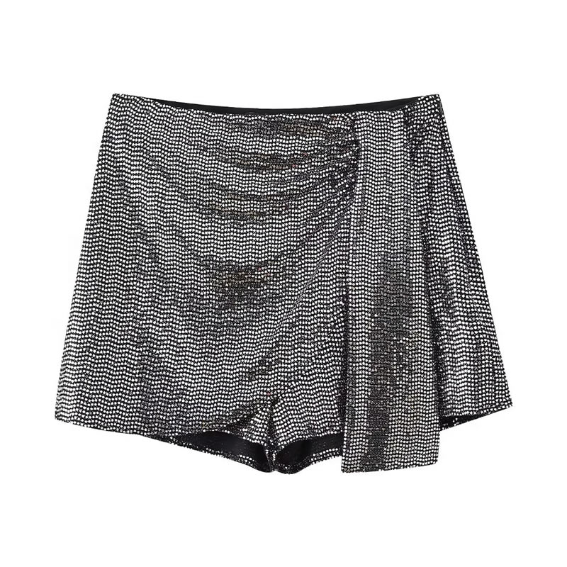 Fashion Silver Sequined Double-breasted Culottes,Shorts