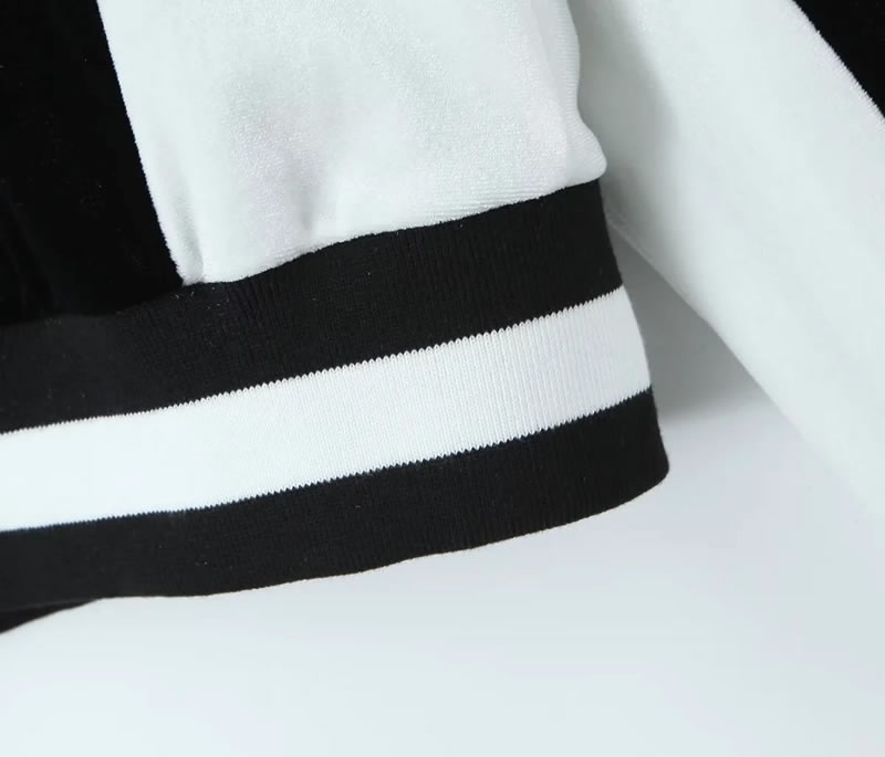 Fashion Black Polyester Velvet Patch Zipper Jacket Lace-up Straight-leg Trousers Set,Coat-Jacket