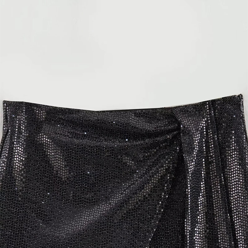 Fashion Silver Gray Glossy Sequin Knotted Double-breasted Culottes,Shorts