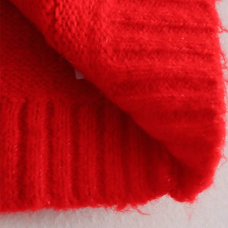 Fashion Red Knitted Crew Neck Sweater,Sweater