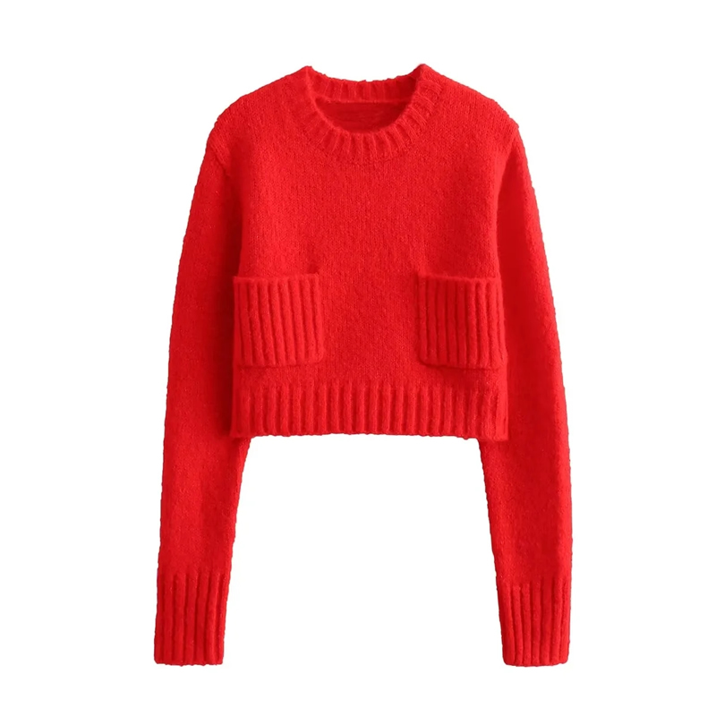 Fashion Red Knitted Crew Neck Sweater,Sweater