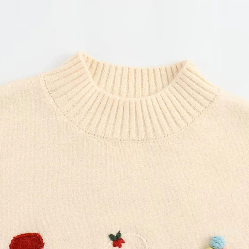 Fashion Red Ice Cream Jacquard Knit Sweater,Sweater