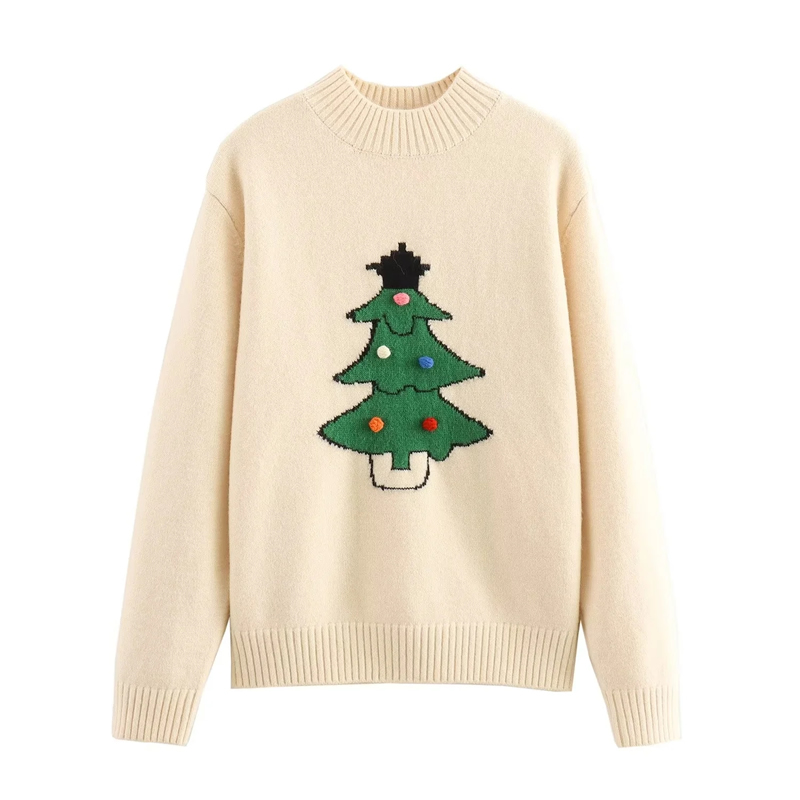 Fashion Red Christmas Tree Jacquard Knit Sweater,Sweater