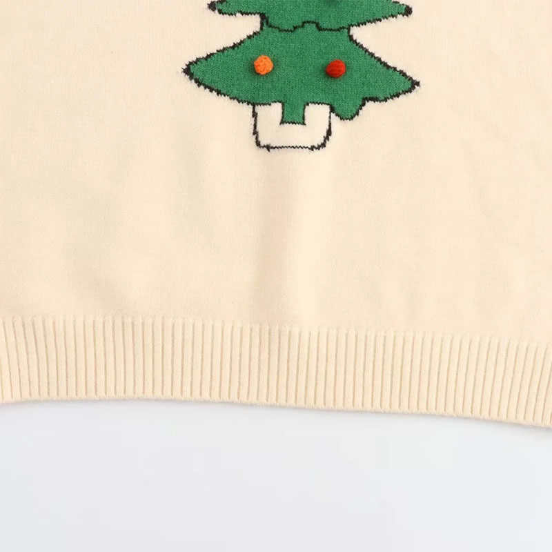 Fashion Beige Christmas Tree Jacquard Knit Sweater,Sweater