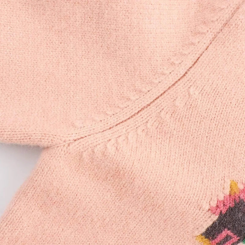 Fashion Pink Cartoon Jacquard Knitted Sweater,Sweater