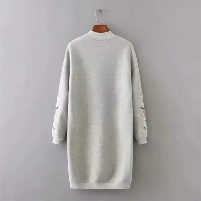 Fashion Black Half Turtleneck Embroidered Slit Long Sweatshirt,Sweatshirts