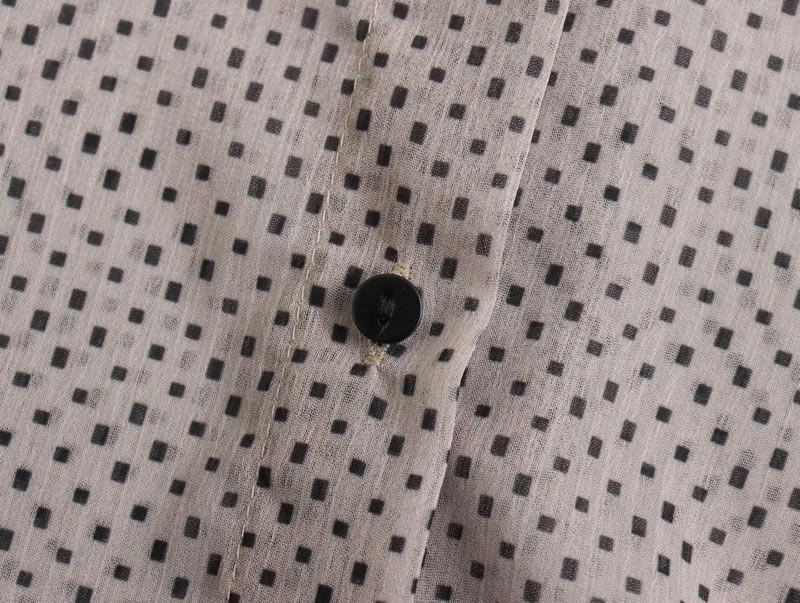 Fashion Grey Polka Dot Lapel Button-down Shirt,Blouses