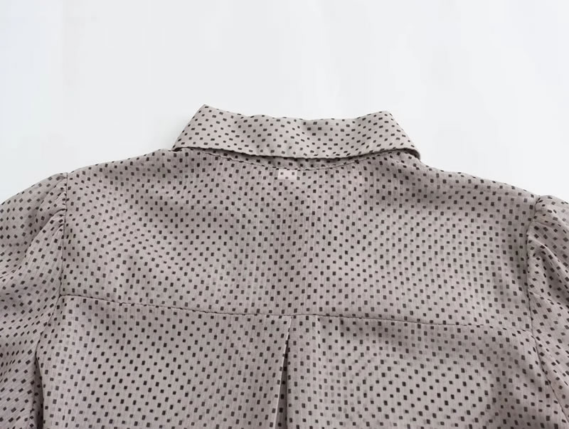 Fashion Grey Polka Dot Lapel Button-down Shirt,Blouses