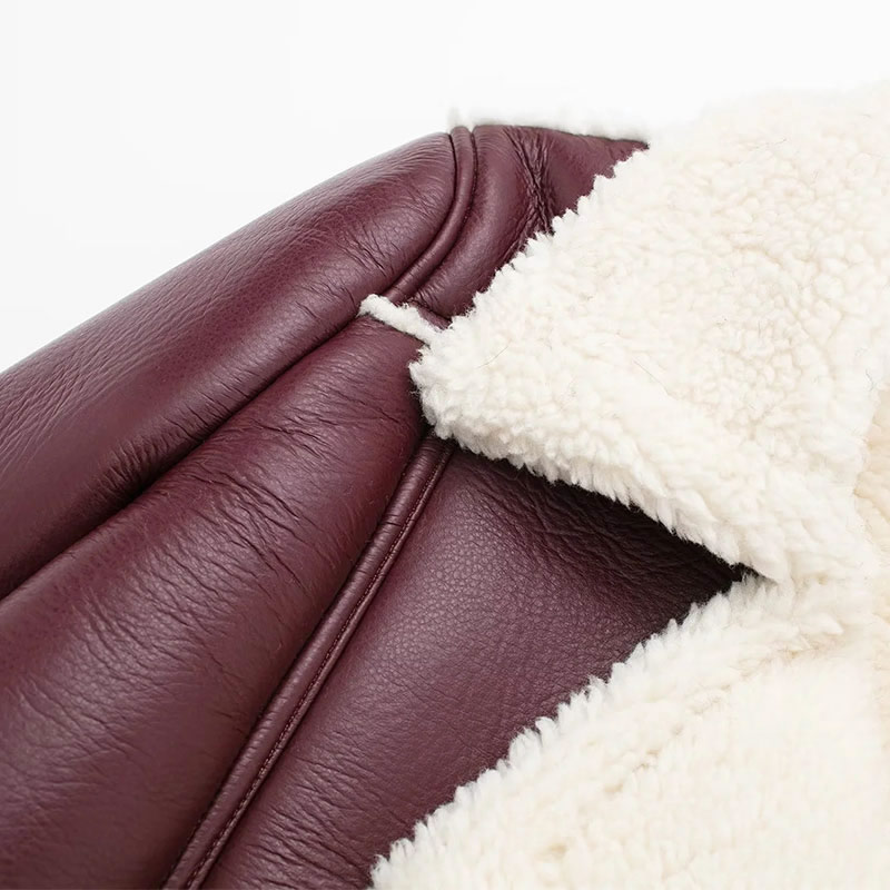 Fashion Beige Dark Red Fur Lapel Coat,Coat-Jacket