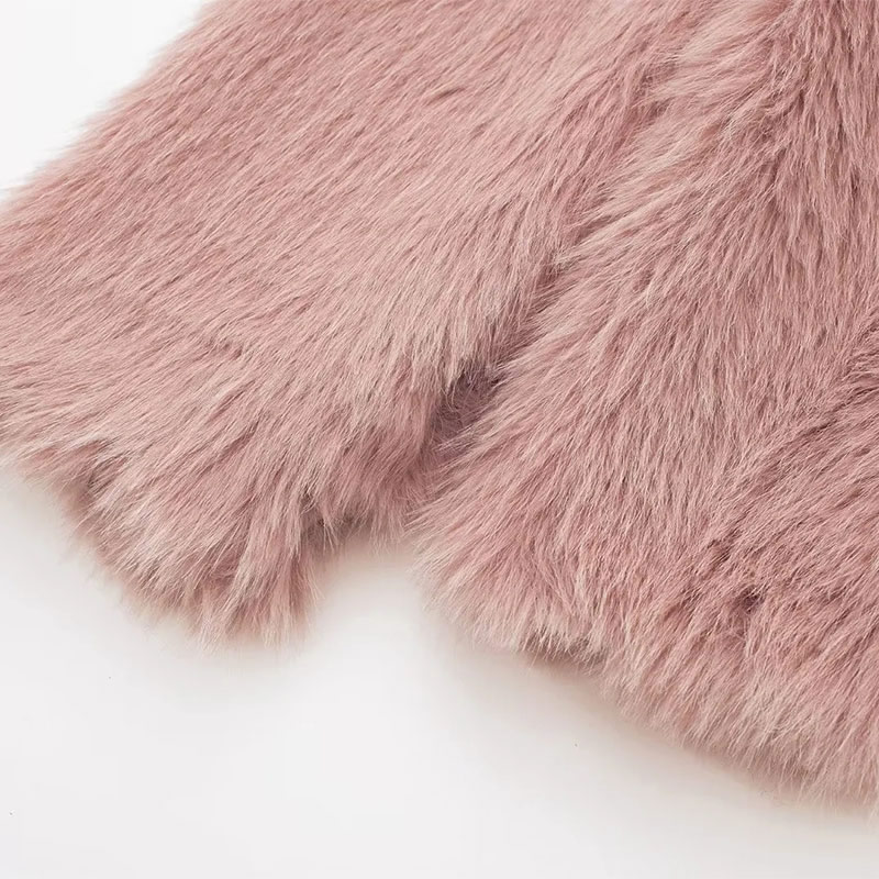 Fashion Pink Fur Crew Neck Coat,Coat-Jacket