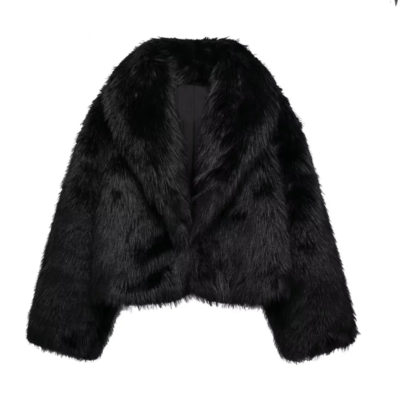 Fashion Black Blended Fur Lapel Jacket,Coat-Jacket