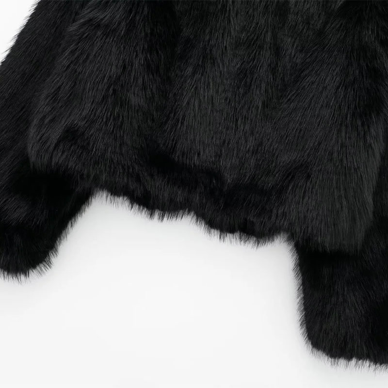 Fashion Black Blended Fur Lapel Jacket,Coat-Jacket