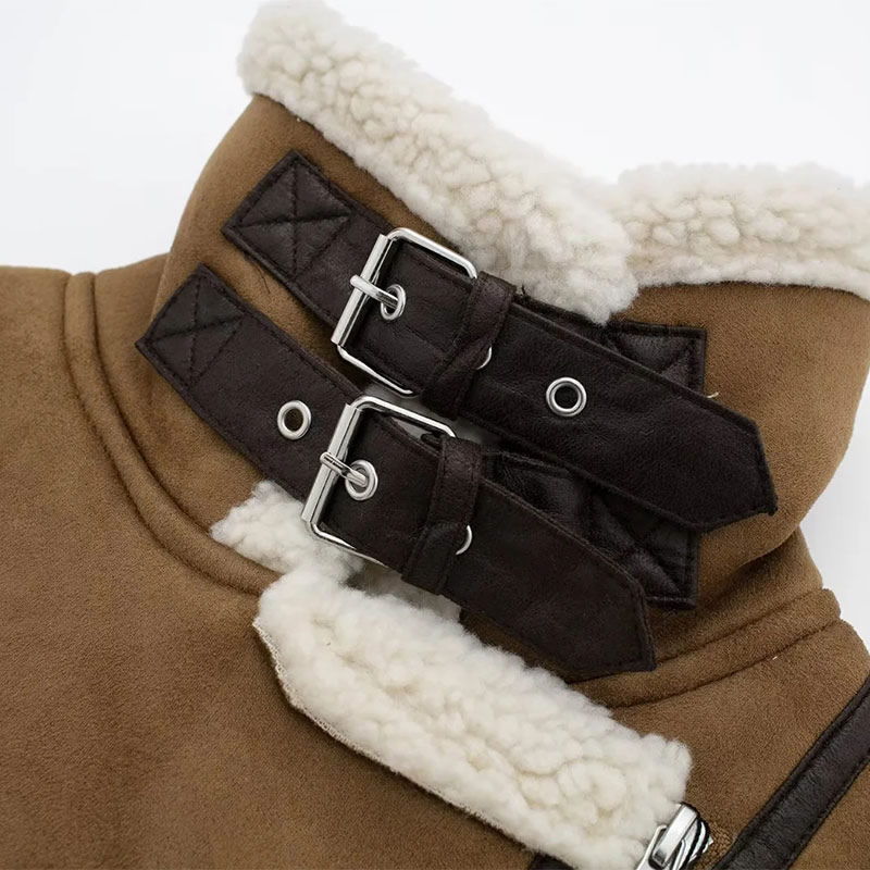 Fashion Brown Blended Lapel Multi-zip Vest Jacket,Coat-Jacket
