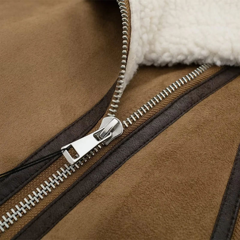 Fashion Brown Blended Lapel Multi-zip Vest Jacket,Coat-Jacket