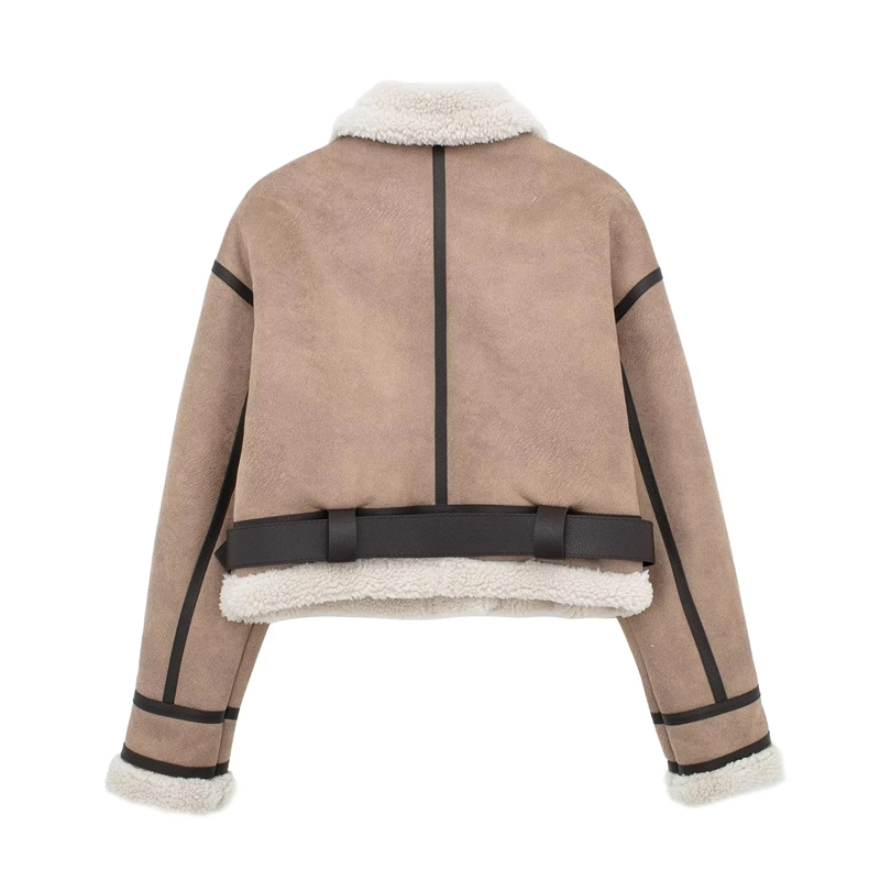 Fashion Khaki Blended Lapel Multi-zip Jacket,Coat-Jacket