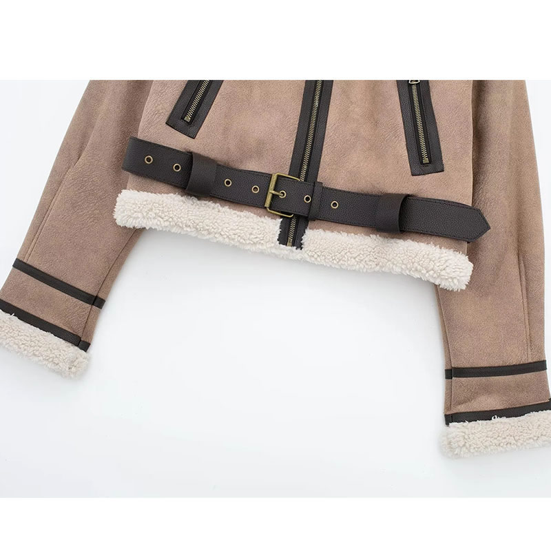 Fashion Khaki Blended Lapel Multi-zip Jacket,Coat-Jacket