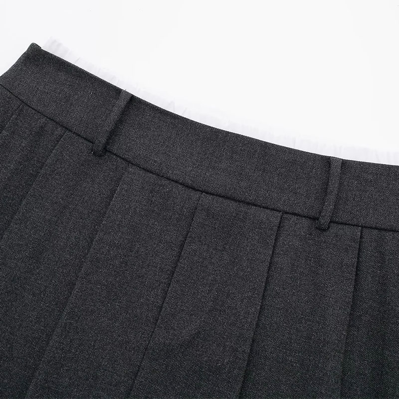 Fashion Black Double Layer Wide Pleated Culottes,Shorts