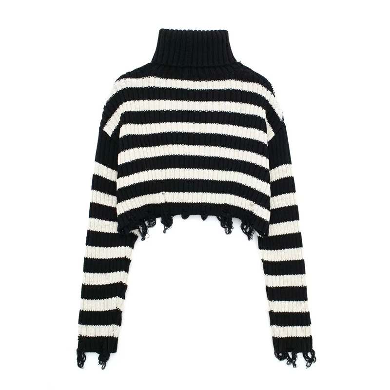 Fashion Black And White Striped Knitted Sweater,Sweater