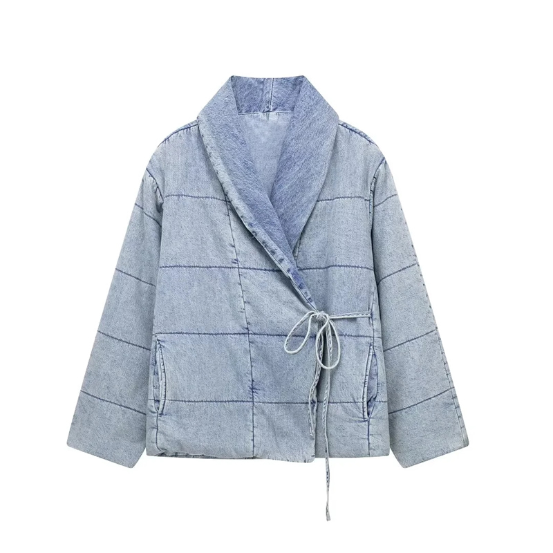 Fashion Blue Cotton Denim Lace-up Jacket,Coat-Jacket