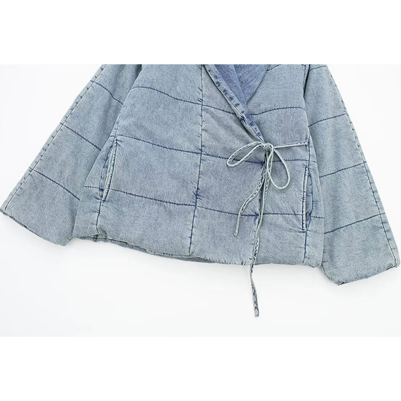 Fashion Blue Cotton Denim Lace-up Jacket,Coat-Jacket