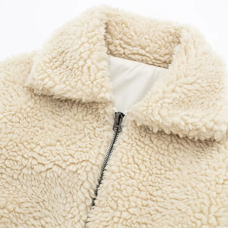 Fashion Beige Blended Lapel Zipped Jacket,Coat-Jacket