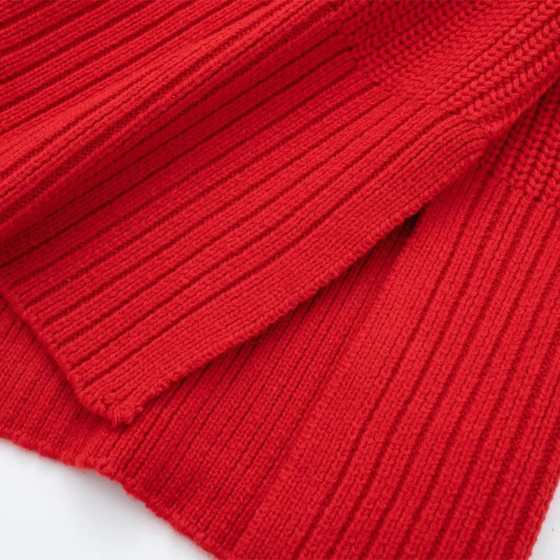 Fashion Red Long Sleeve Stand Collar Knitted Sweater,Sweater