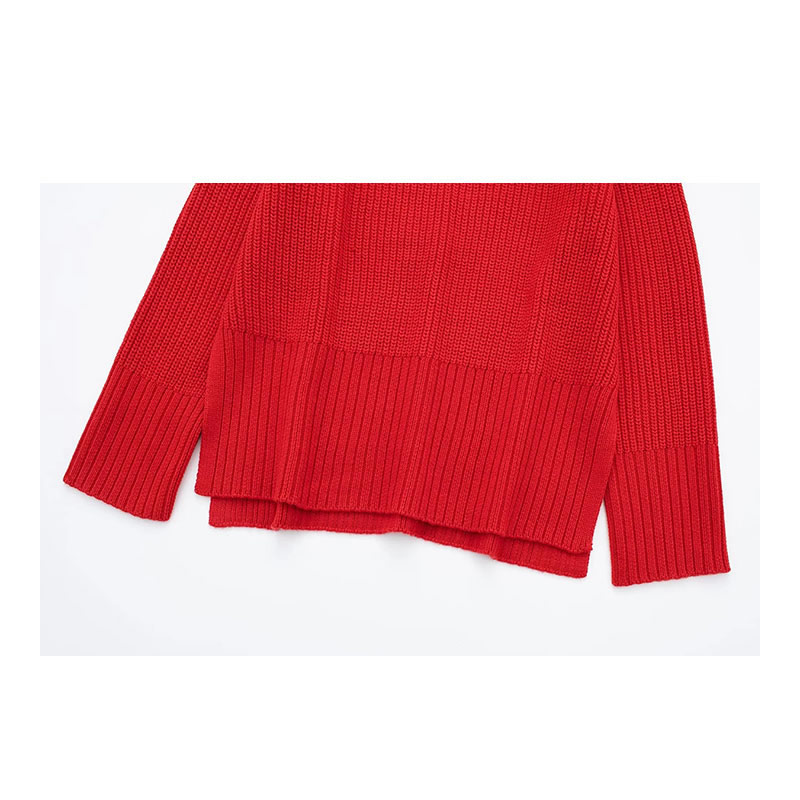 Fashion Red Long Sleeve Stand Collar Knitted Sweater,Sweater
