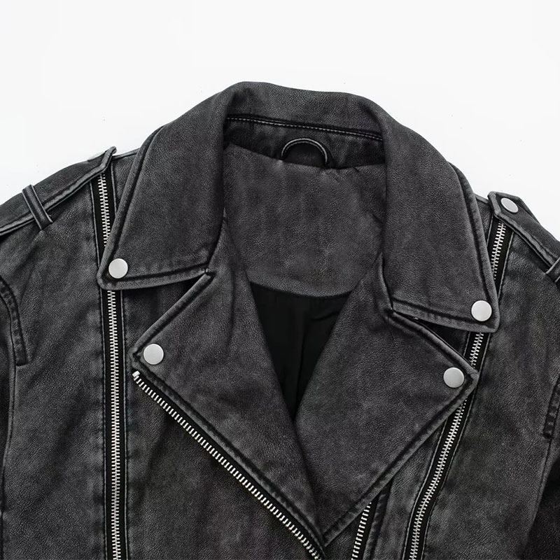 Fashion Black Lapel Multi-zip Jacket,Coat-Jacket