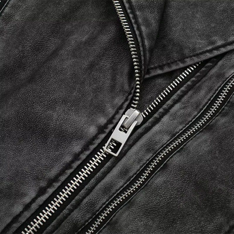 Fashion Black Lapel Multi-zip Jacket,Coat-Jacket