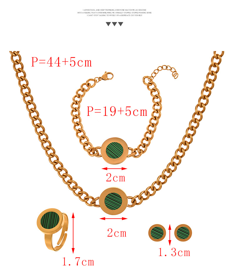 Fashion Green Titanium Steel Round Thick Chain Necklace Earrings Bracelet Ring 5-piece Set,Jewelry Set