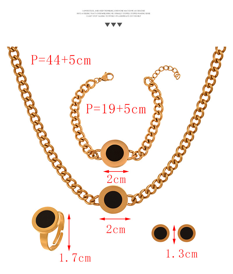 Fashion Black Titanium Steel Round Thick Chain Necklace Earrings Bracelet Ring 5-piece Set,Jewelry Set