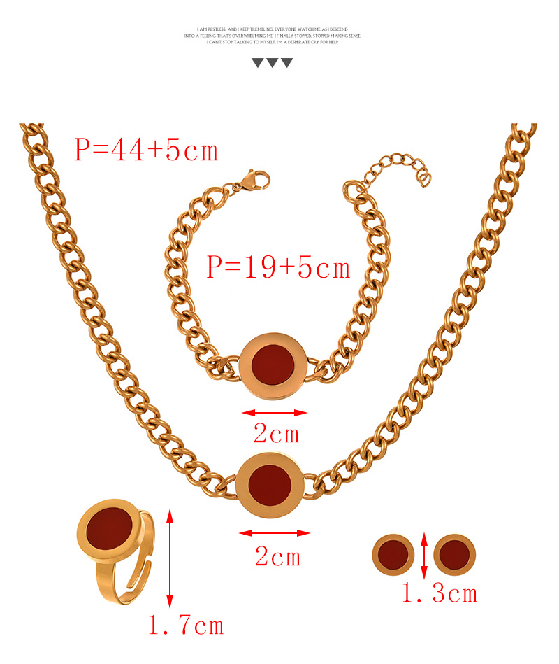 Fashion Red Titanium Steel Round Thick Chain Necklace Earrings Bracelet Ring 5-piece Set,Jewelry Set