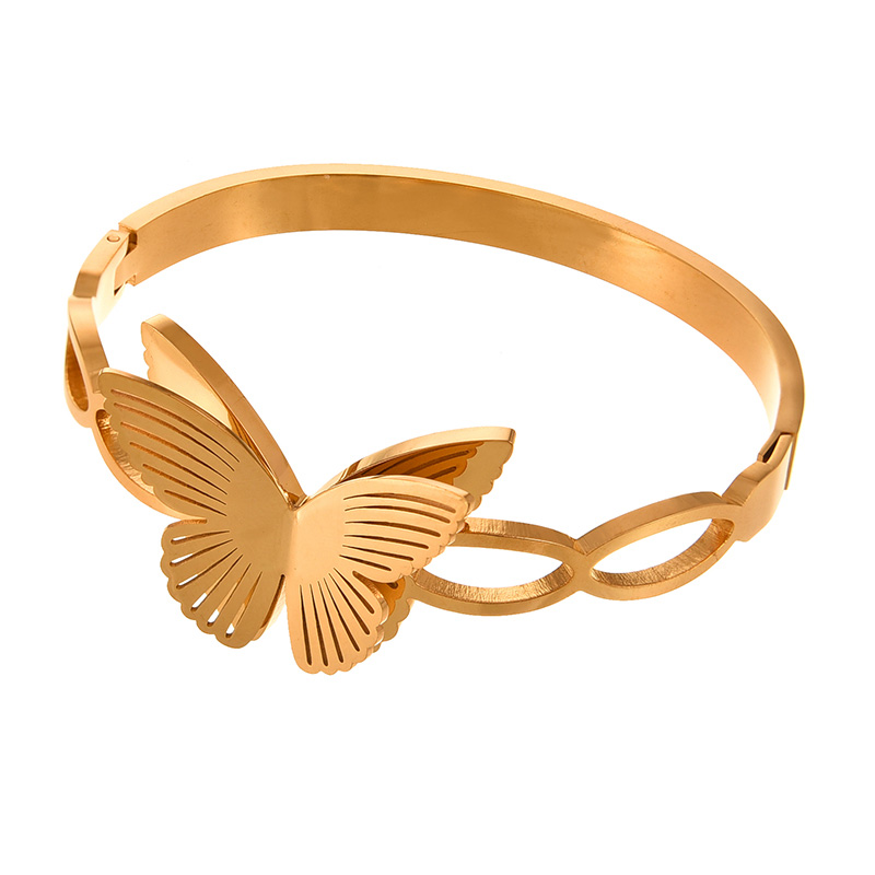 Fashion Gold Titanium Steel Hollow Butterfly Necklace Earrings Bracelet Ring 5-piece Set,Jewelry Set