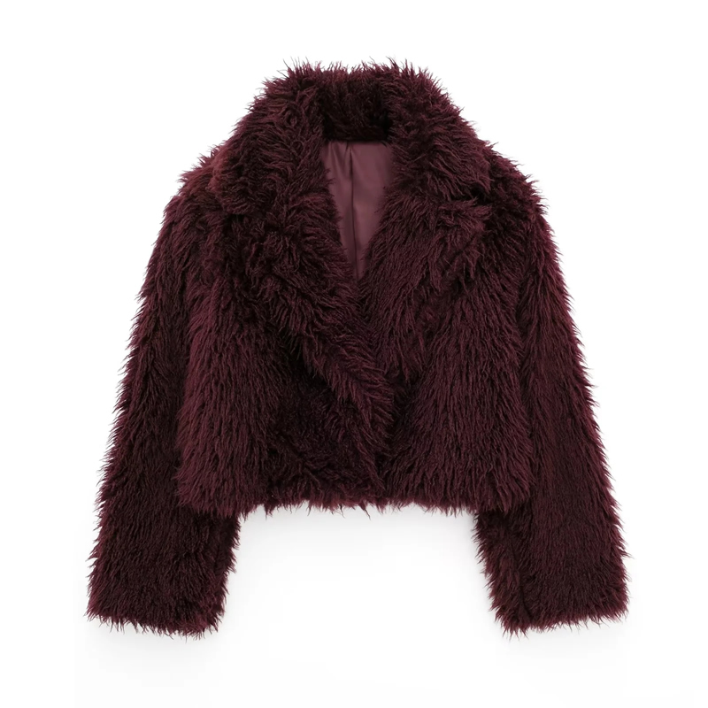 Fashion Purple Red Fur Lapel Jacket,Coat-Jacket