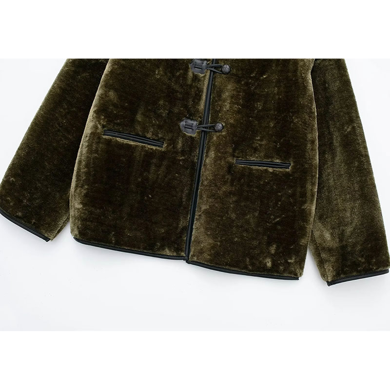 Fashion Beige Lambswool Buttoned Jacket,Coat-Jacket