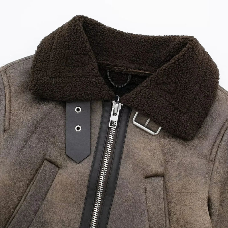 Fashion Brown Blended Lapel Zipped Jacket,Coat-Jacket