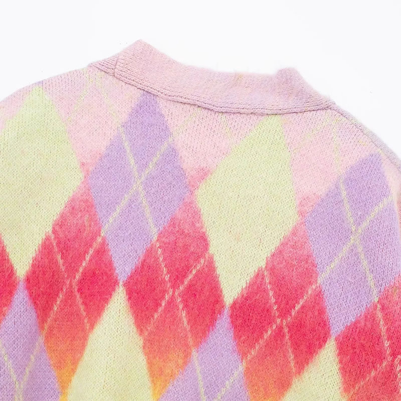 Fashion Color Argyle-knit Breasted Jacket,Coat-Jacket