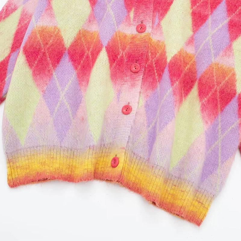 Fashion Color Argyle-knit Breasted Jacket,Coat-Jacket