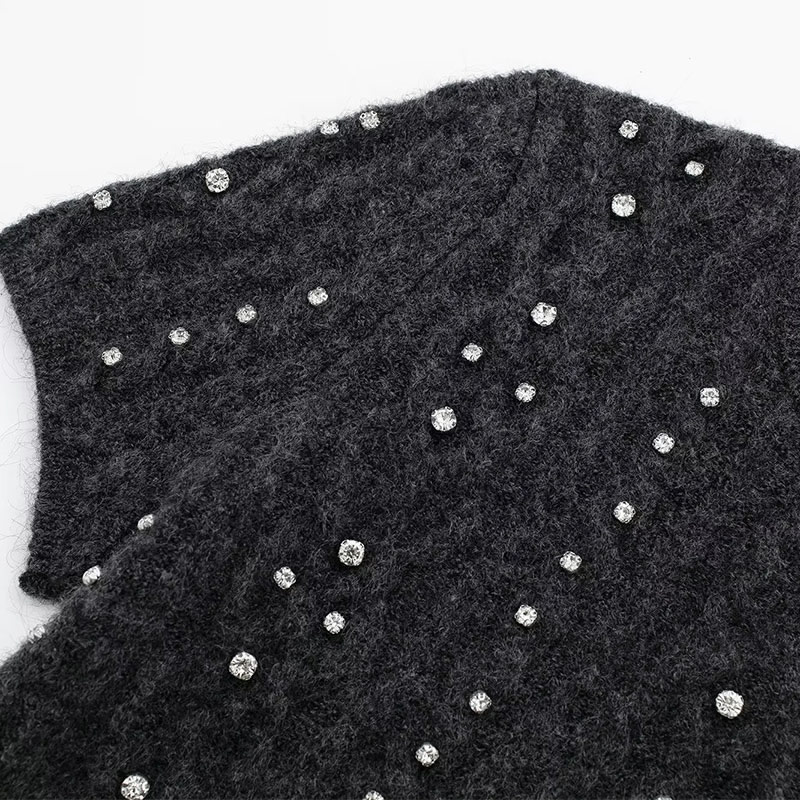 Fashion Grey Beaded Knitted Sweater,Sweater