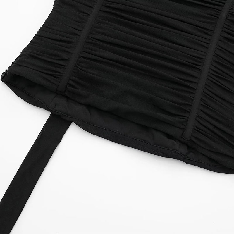 Fashion Black Tulle Pleated Top,Tank Tops & Camis