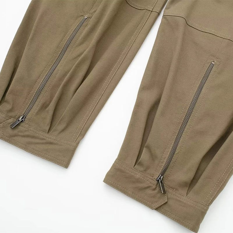 Fashion Khaki Blended Mid-rise Straight-leg Trousers,Pants