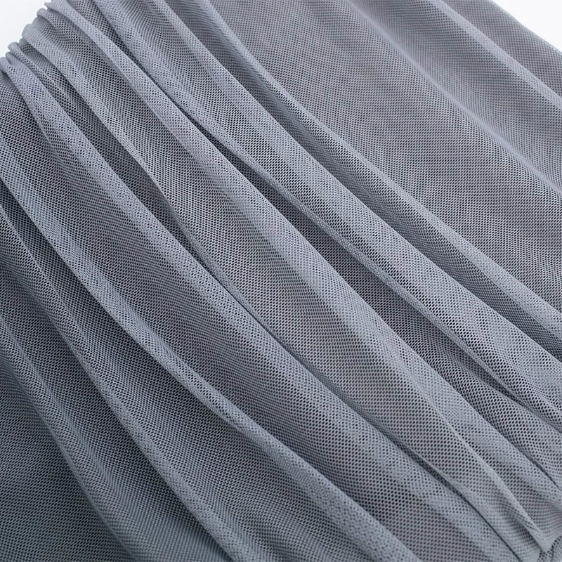 Fashion Gray-black Tulle Gradient Print Maxi Skirt,Long Dress
