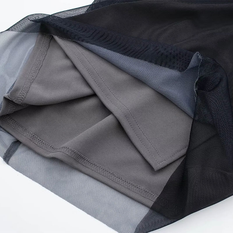 Fashion Gray-black Tulle Gradient Print Maxi Skirt,Long Dress