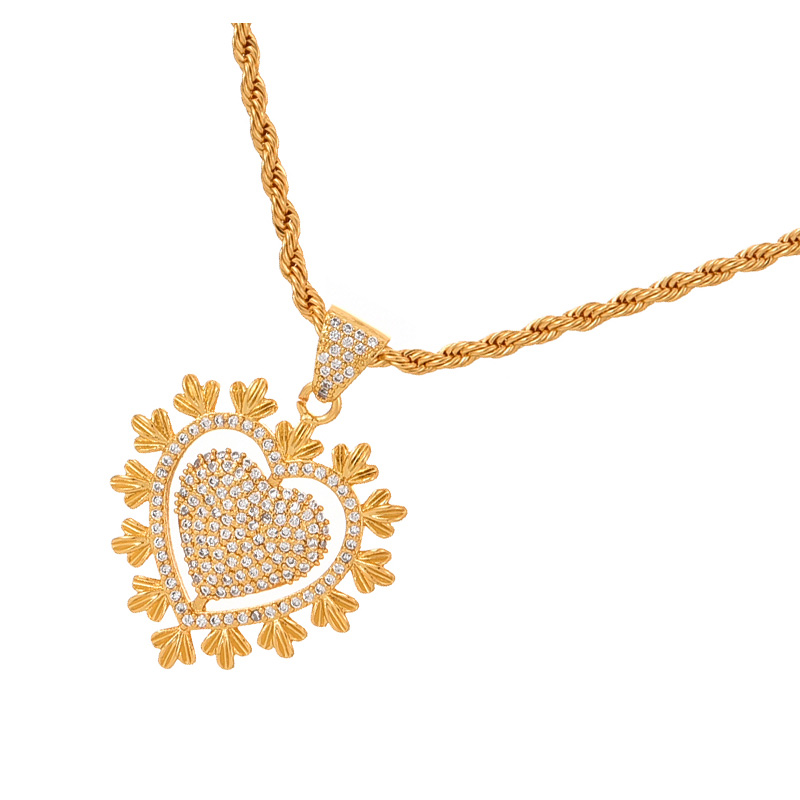 Fashion Golden 2 Copper Inlaid Zircon Love Pendant Twist Necklace,Necklaces