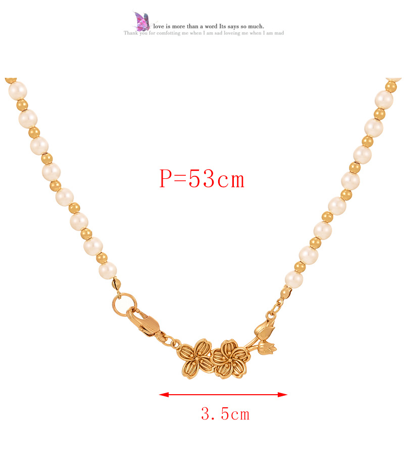 Fashion Gold Copper Pearl Beaded Flower Lobster Clasp Necklace,Necklaces