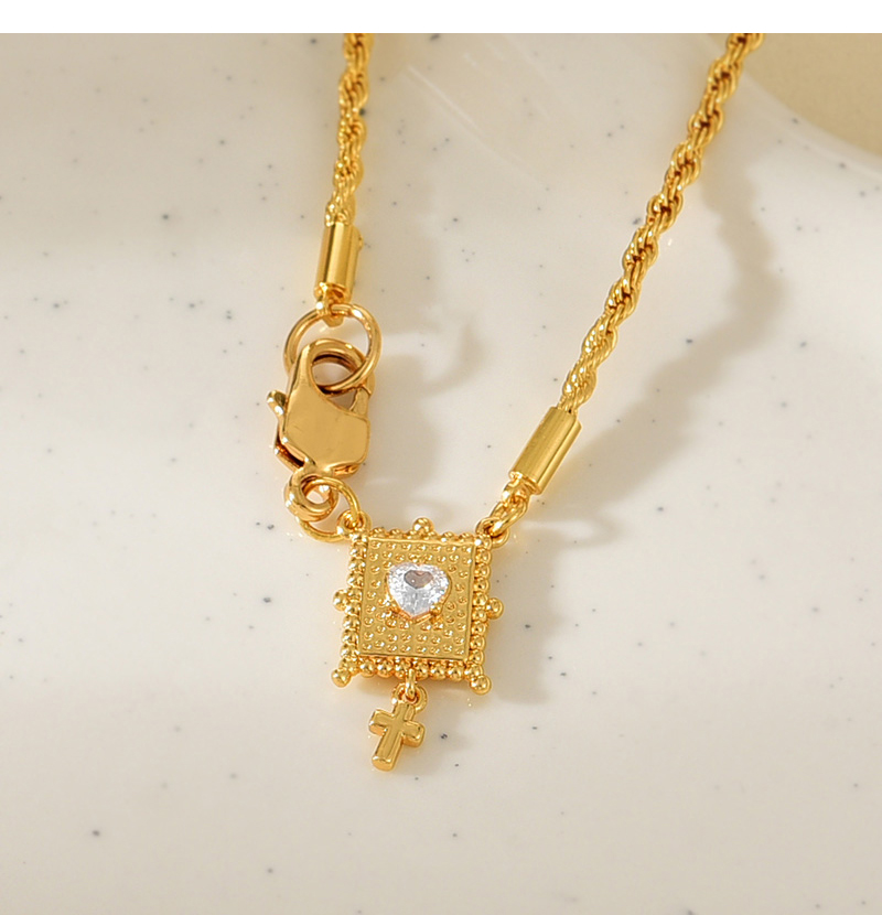 Fashion Gold Copper Inlaid Zircon Love Cross Pendant Lobster Clasp Twist Necklace,Necklaces