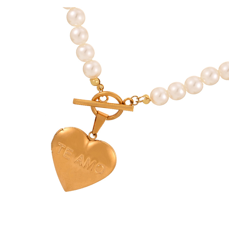 Fashion Golden 2 Titanium Steel Letter Love Pendant Beaded Pearl Ot Buckle Necklace,Necklaces