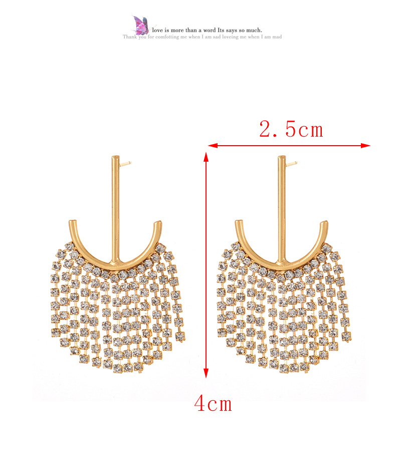 Fashion Gold Copper Set Zircon Scalloped Tassel Earrings,Earrings