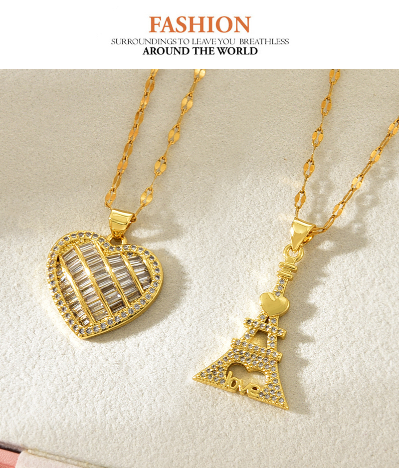 Fashion Golden 2 Titanium Steel Inlaid Zircon Love Pendant Necklace,Necklaces